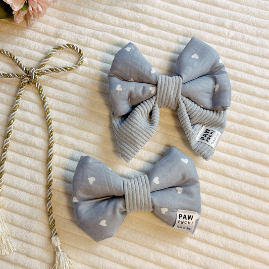 Sweet & Subtle – Grey & White Hearts Bow