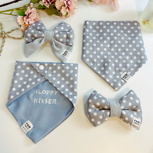 Subtle Elegance – Grey & White Polka Dot Bandana